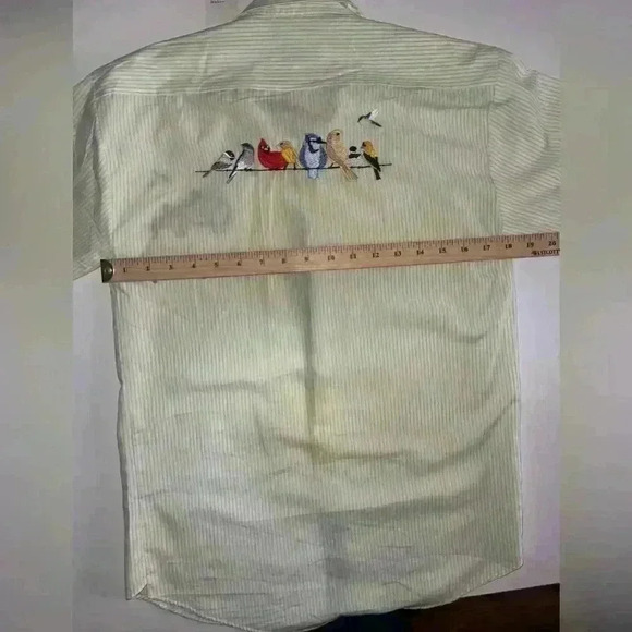 Vintage MiLi designsPinstriped Button-Up Shirt with  Embroidered Birds - Picture 3 of 10